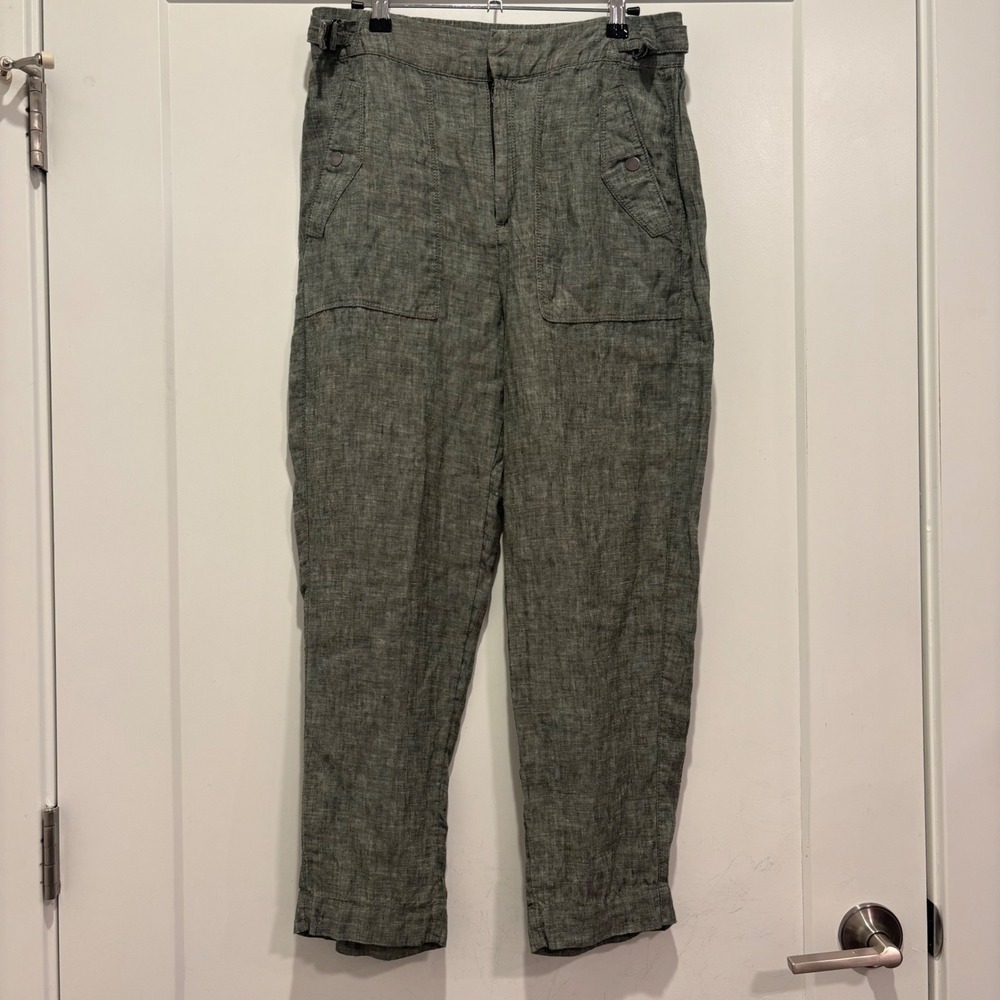 Athleta 100% Linen High Rise Tapered Pants Olive Green Size 6